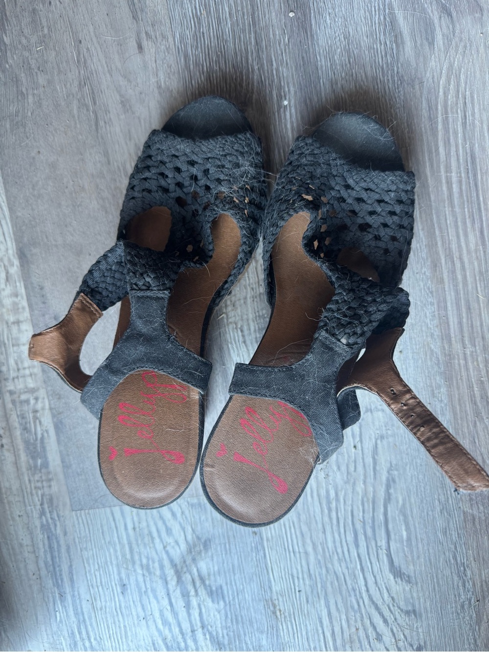 Jellypop Black Woven Peep-Toe Ankle Strap Heels